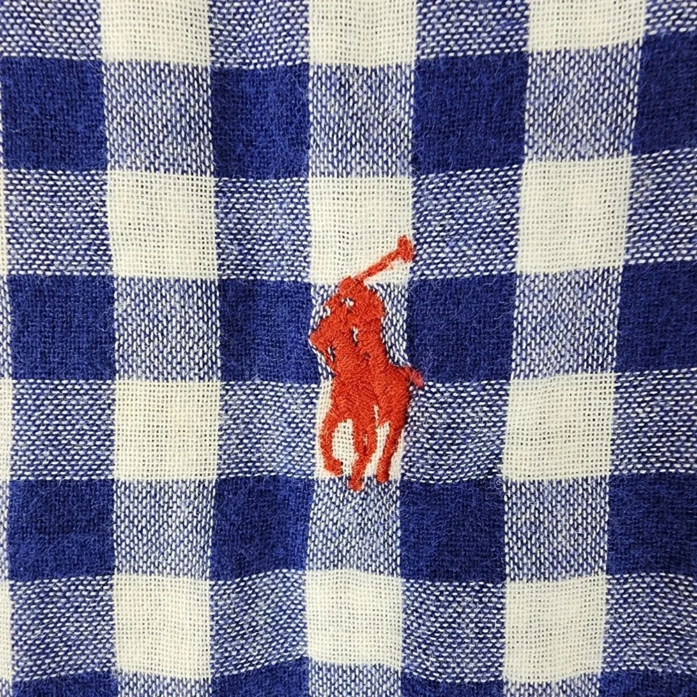 Polo Ralph Lauren Shirt Mens XL Blue White Gingham Plaid Gauze Lined